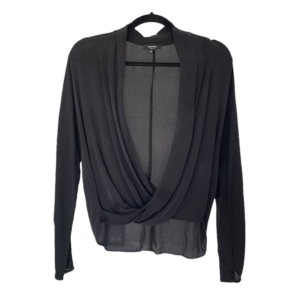 Aritzia Babaton 100% Silk Black V-Neck Blouse - M